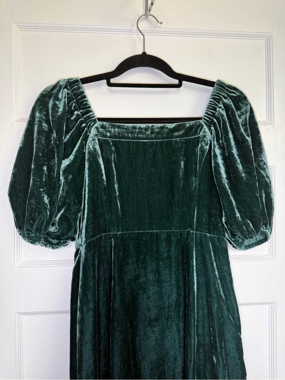 J.Crew Emerald Velvet Puff Sleeve Square-Neck Button Front Midi Dress Whimsigoth - Picture 13 of 14